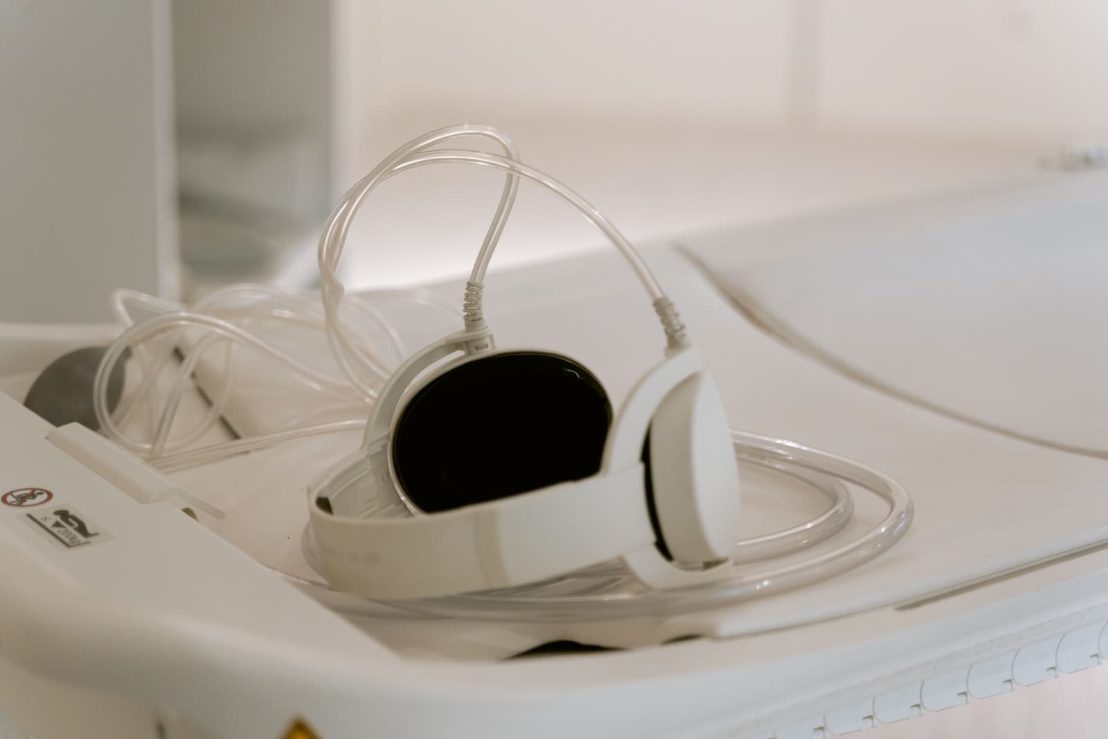 Scanner headphones and tubing resting on the table at Wharfside.